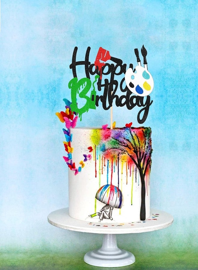 Confetti! Artist Themed Happy Birthday Cake Topper - Glitter Art Palette and Paint Brush Design - Perfect for Art Party Decorations, Kids Painting Birthday Celebrations - Image 5